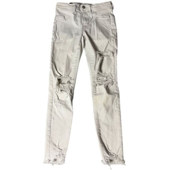 American Eagle White Distressed Next Level Stretch Skinny Jeans Size 6 - Picture 1 of 9